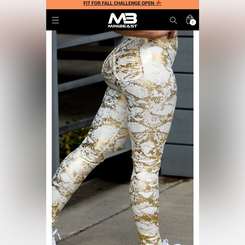 Women's Gold and White Leggings